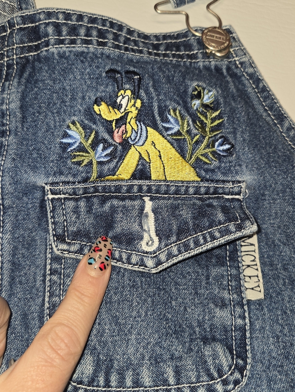 Denim Short Overalls Jumpsuit with Embroidered Pockets - Blue - Picture 3 of 8